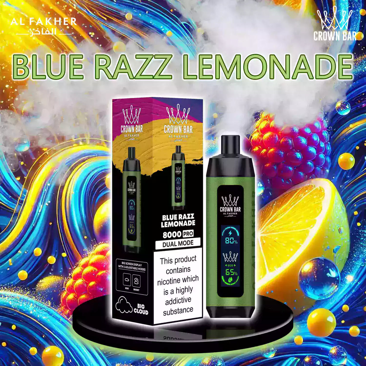 al fakher crown bar vape 8000 blue razz lemonade